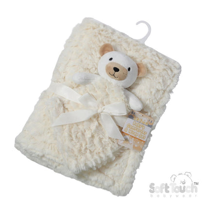 Elegance Luxury Fluffy Teddy Bear Wrap &amp; Comforter Gift Set – Cream
