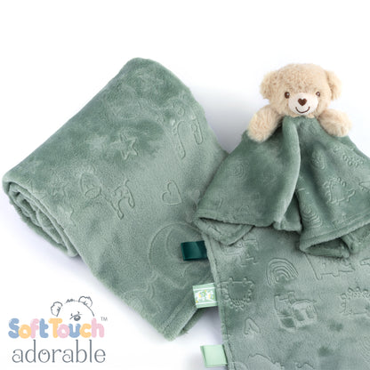 Sage Green Animal Embossed Flannel Wrap