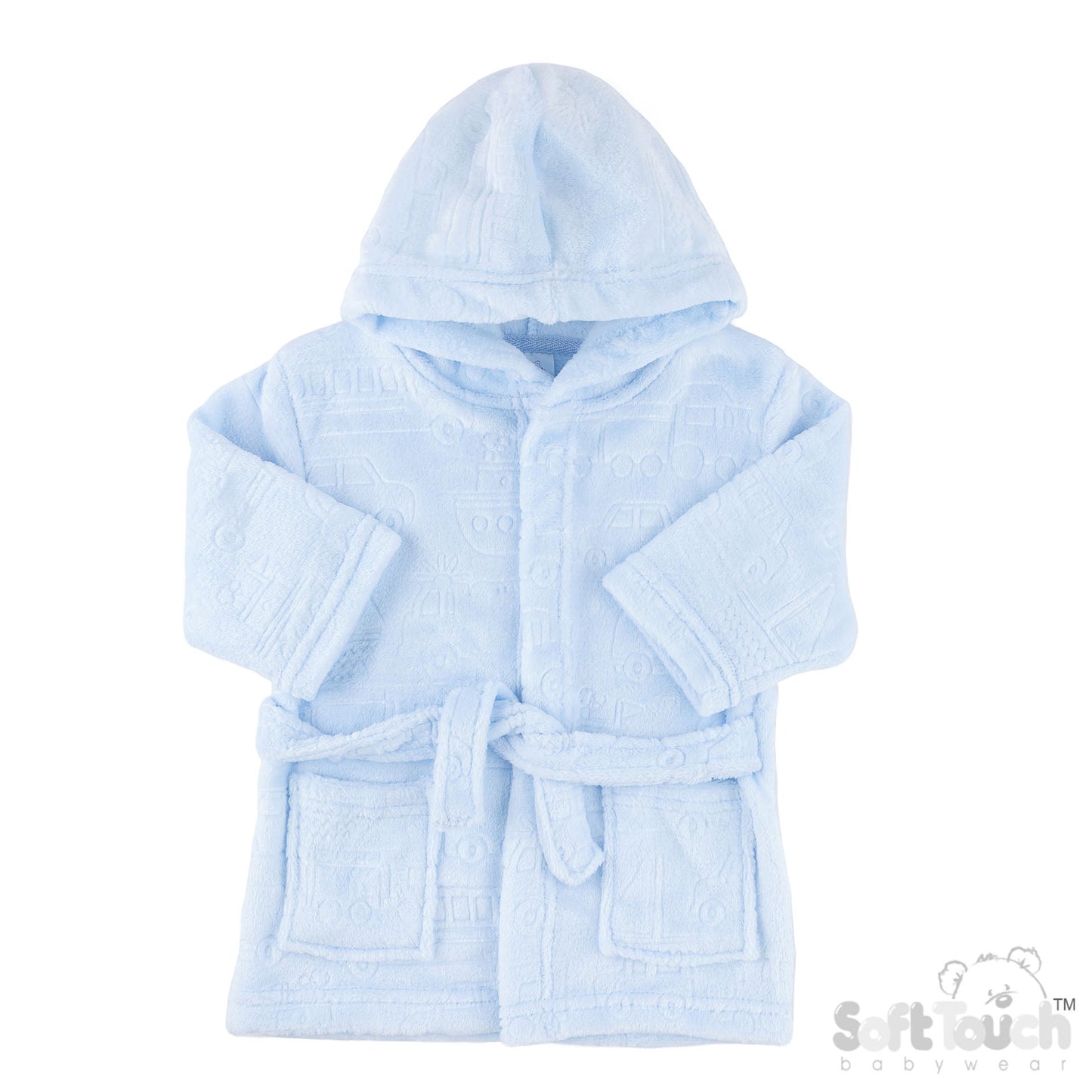 Embossed Hooded Robe - Blue/Vehicle (0-6m) (PK4) FBR305B