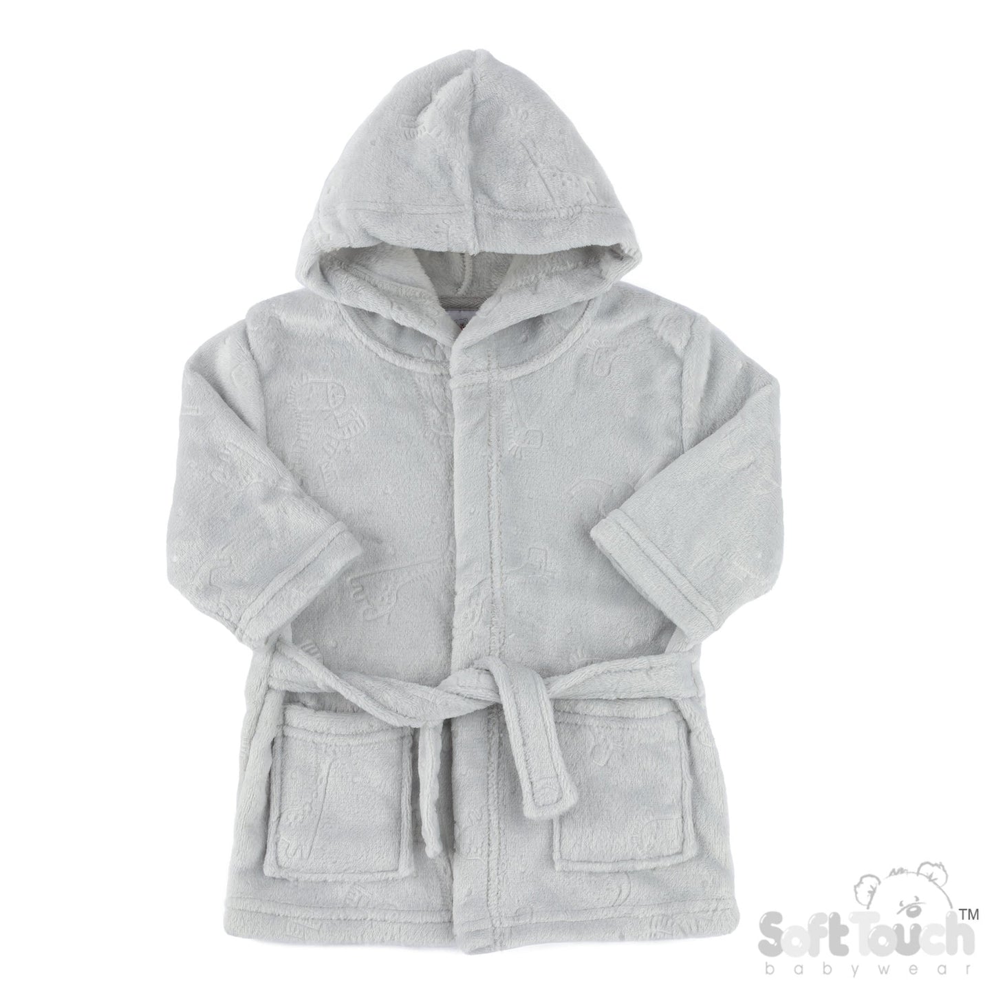 Embossed Hooded Robe - Grey/Animal (6-12m) (PK4) FBR305G