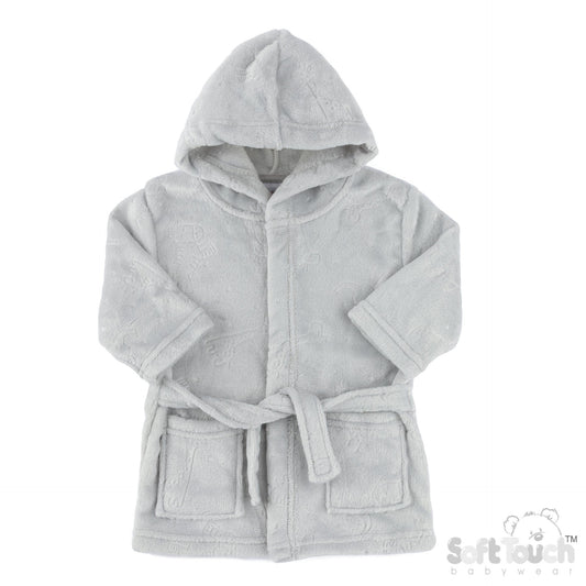 Embossed Hooded Robe - Grey/Animal (6-12m) (PK4) FBR305G