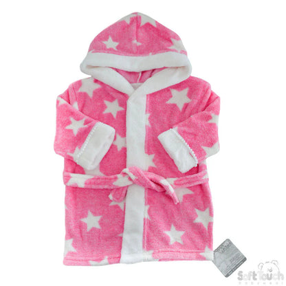 Star Print Coral Fleece Hooded Baby Robe | Soft Hooded Dressing Gown