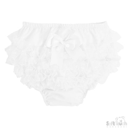 White Frilly Pants W/Dotty Lace (0-18 Months)-FP20-W