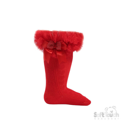 SPOTTY TUTU LACE KNEE SOCKS WITH SPOTTY BOW (18 Months - 6 Years) GS220-R
