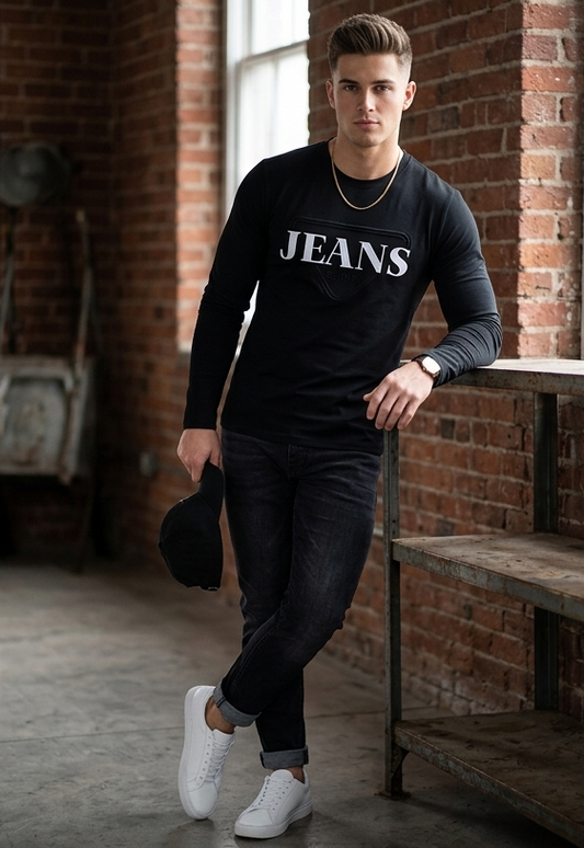 Embossed Jeans Long-Sleeve