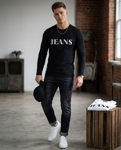 Embossed Jeans Long-Sleeve