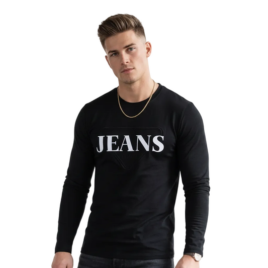 Men's Embossed Graphic Long Sleeve T-Shirt | Casual Tee