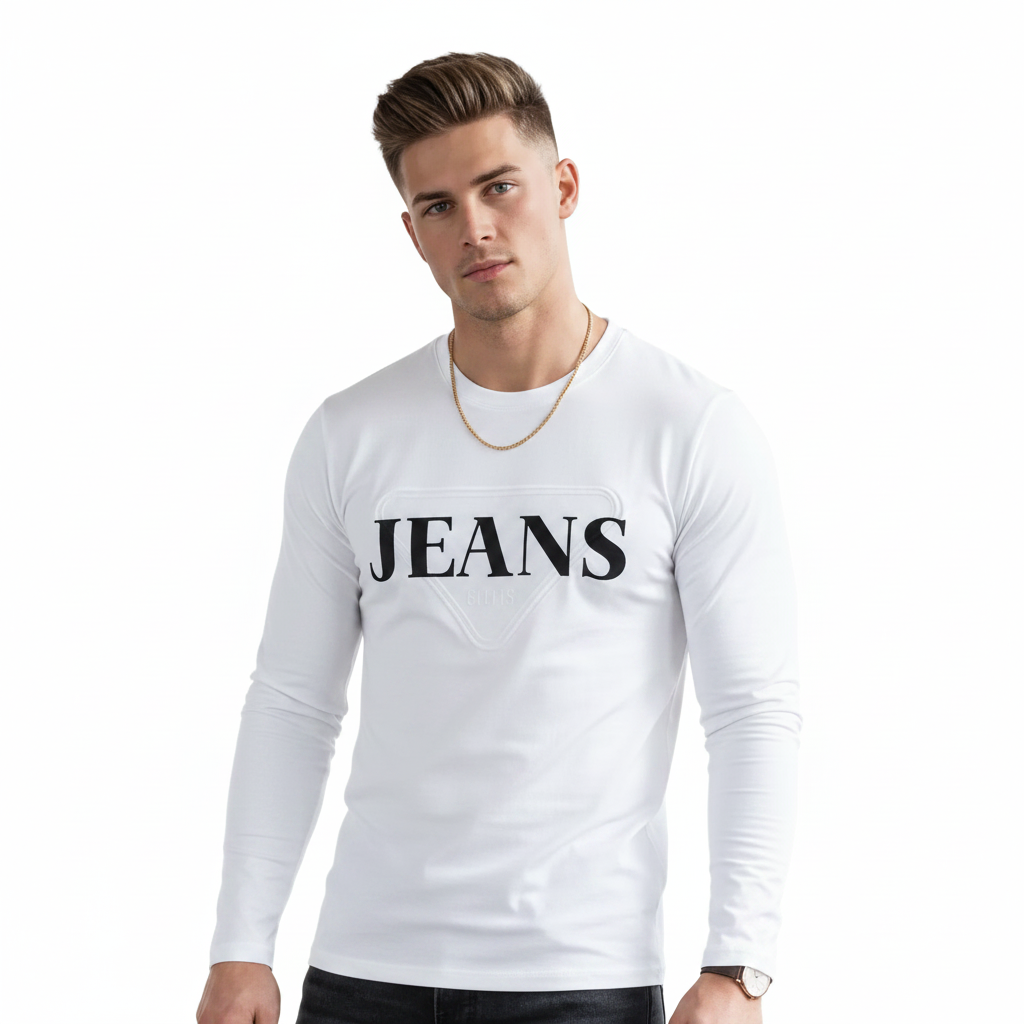 Men's Embossed Graphic Long Sleeve T-Shirt | Casual Tee