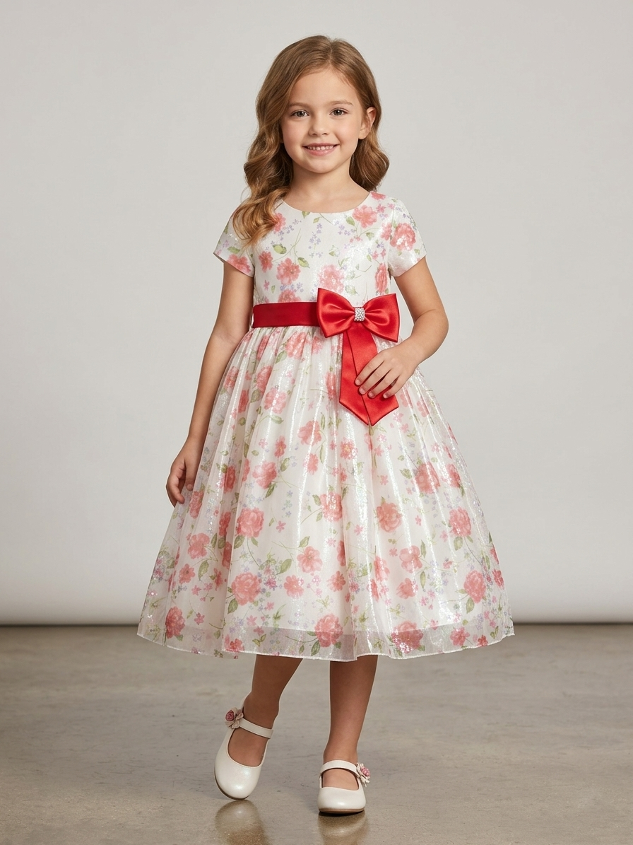 Floral Tulle Dress with Bow