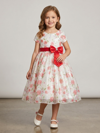 Floral Tulle Dress with Bow