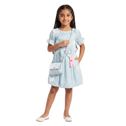 Girls Elegant Ruched Party Dress with Matching Crossbody Bag