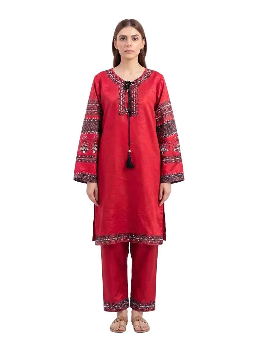 Women's Embroidered Two Piece Cord Set | Cotton Blend Casual Co-Ord Set
