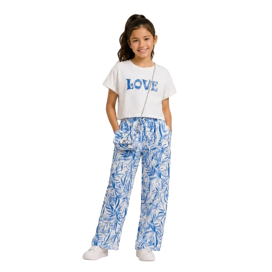 Girls 3-Piece Summer Co-ord Set | LOVE Crop Top, Shorts & Bag