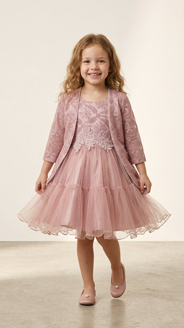 Embroidered Floral Tulle Occasion Dress with Matching Jacket