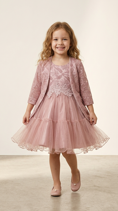 Embroidered Floral Tulle Occasion Dress with Matching Jacket