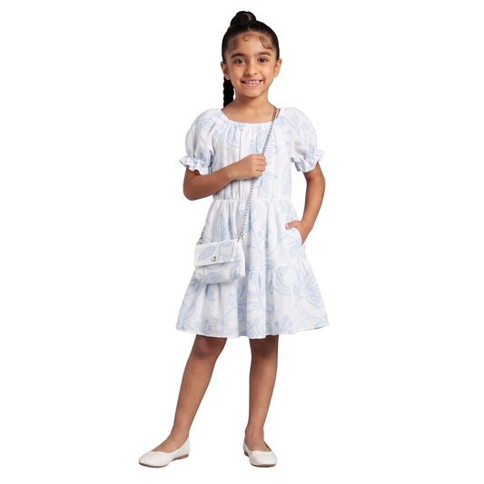 Girls Floral Summer Dress with Matching Crossbody Bag