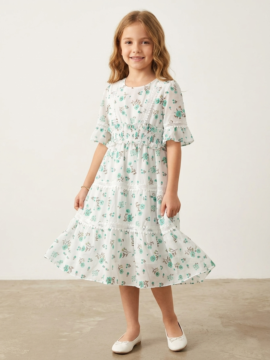 Teal Blossom Ruffle Dress