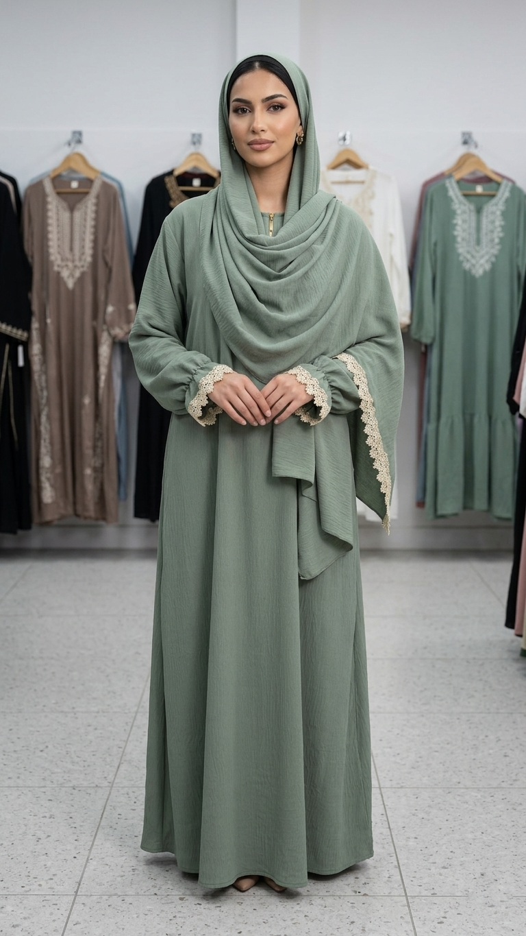 Sage Green Crinkle Abaya