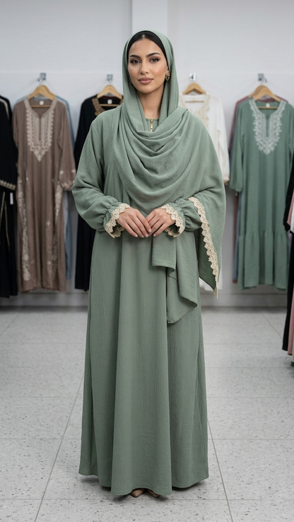 Sage Green Crinkle Abaya