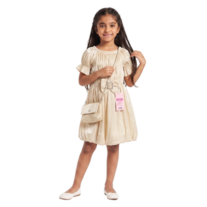 Girls Elegant Ruched Party Dress with Matching Crossbody Bag