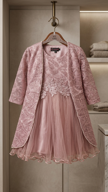 Embroidered Floral Tulle Occasion Dress with Matching Jacket