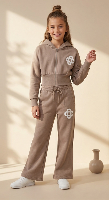 2pc Compressed Full Zip Jacket and Wide-Leg Tracksuit Set