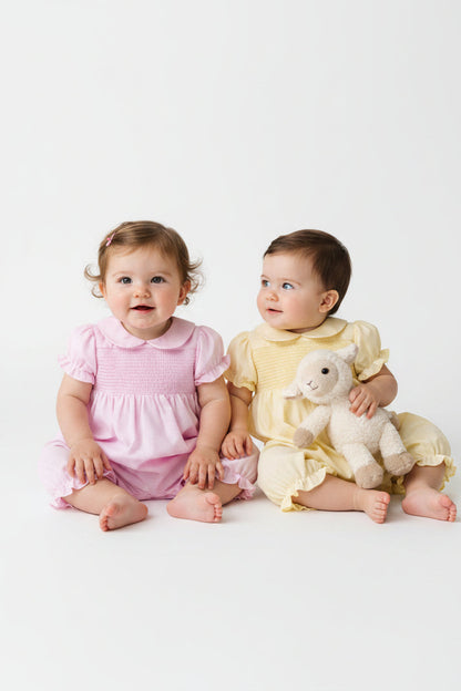 Baby Girls Smocked Romper - Lemon/Pink (0 9M)