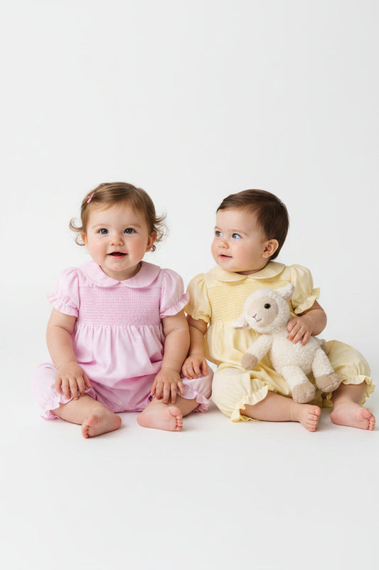 Baby Girls Smocked Romper - Lemon/Pink (0 9M)