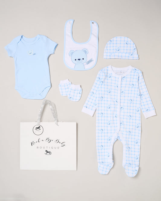 5pc Baby Mesh Bag Gift Set - Blue Happy Bear  (NB-6m) H12814NB