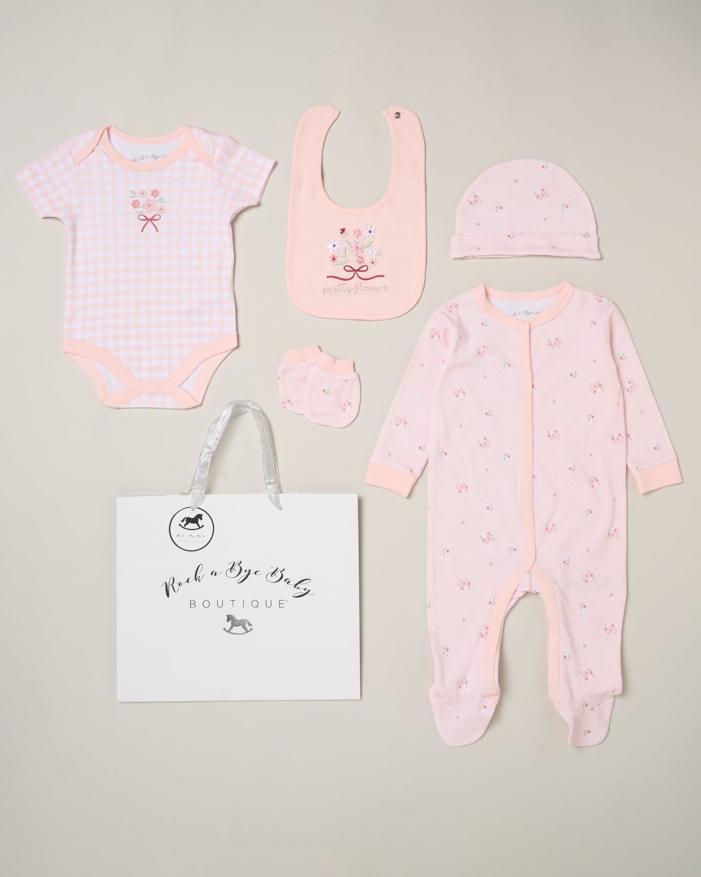 5pc Baby Mesh Bag Gift Set - Pretty Flowers (NB-6m) H13290NB