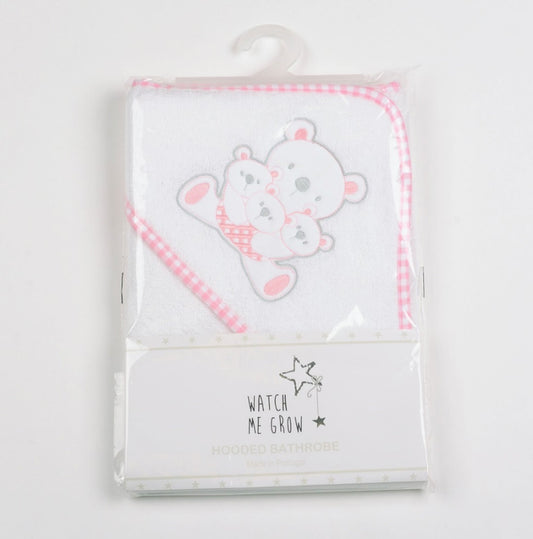 Baby White/Pink Teddy’s Hooded Towel/Robe H1974 - Kidswholesale.co.uk
