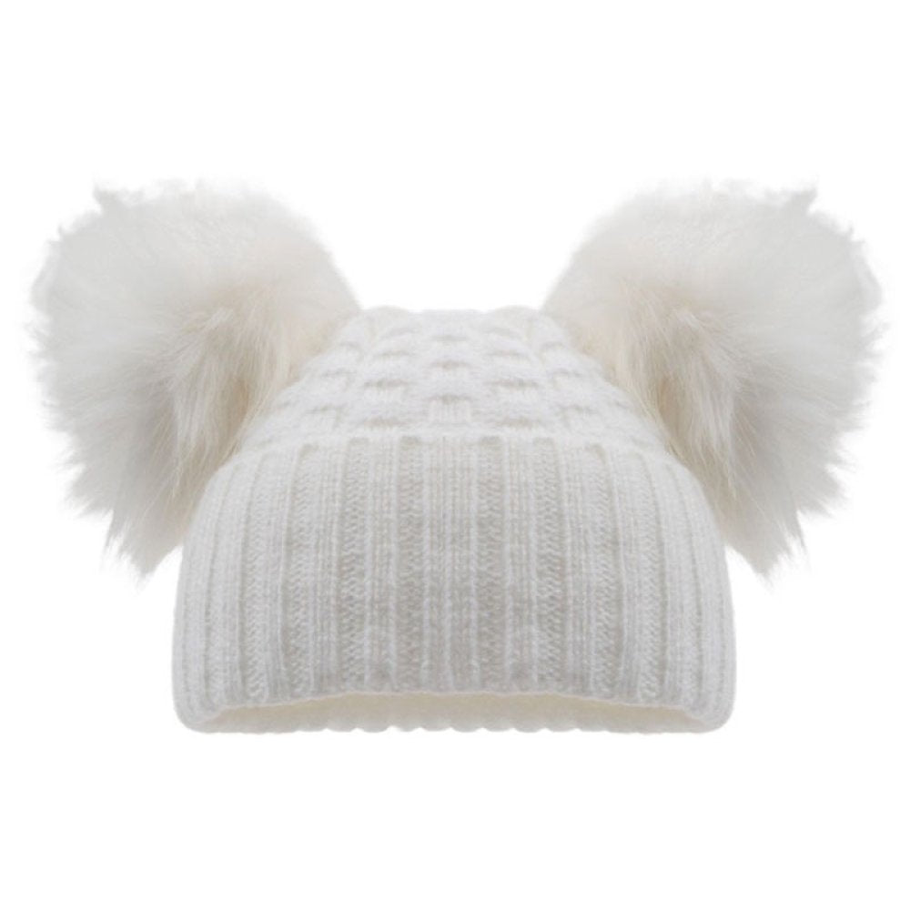 Deluxe Baby White Checked/Striped Hat w/Pom Poms (NB-12m) (PK6) H670-W