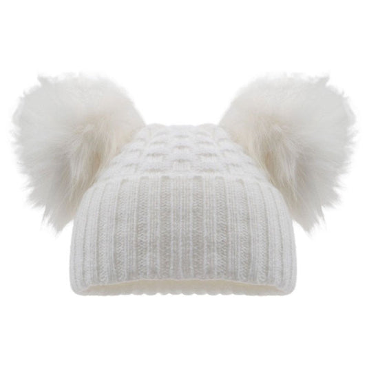 Deluxe Baby White Checked/Striped Hat w/Pom Poms (NB-12m) (PK6) H670-W