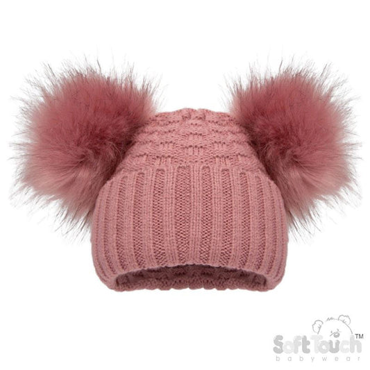 Deluxe Deco Rose Checked/Striped Hat w/Pom Poms (NB-12m) (PK6) H670-DR