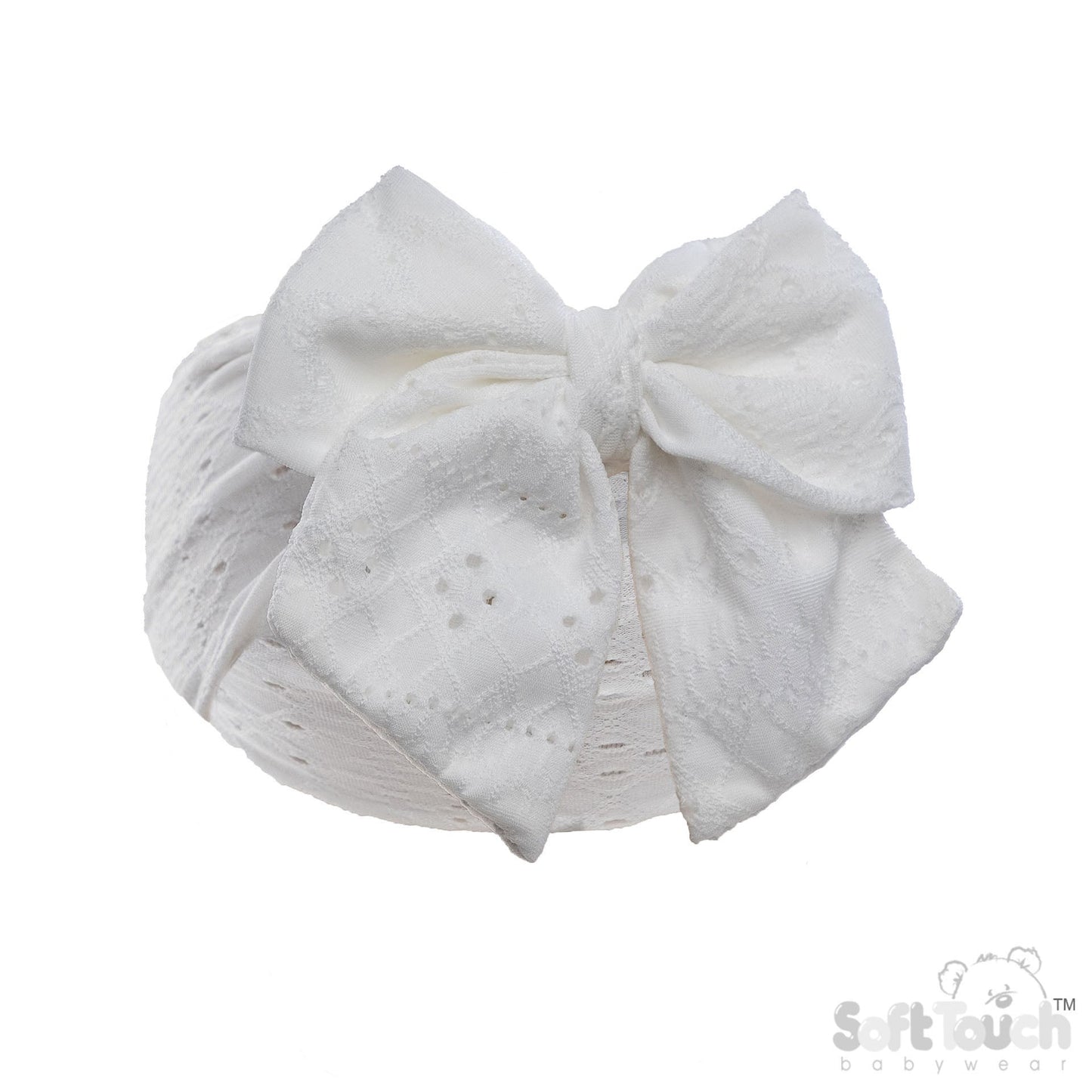 WHITE CABLE HEADBAND W/LARGE BOW (PK 12) HB118-W