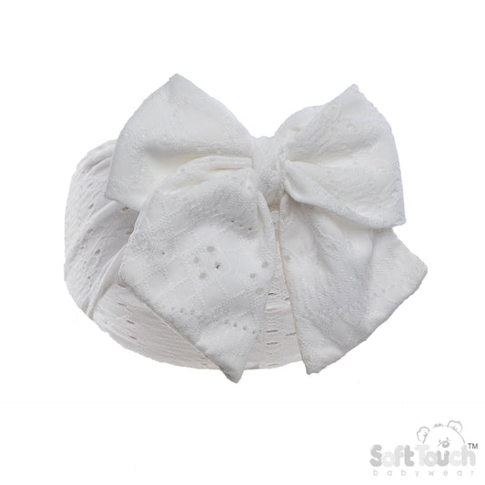 WHITE CABLE HEADBAND W/LARGE BOW (PK 12) HB118-W