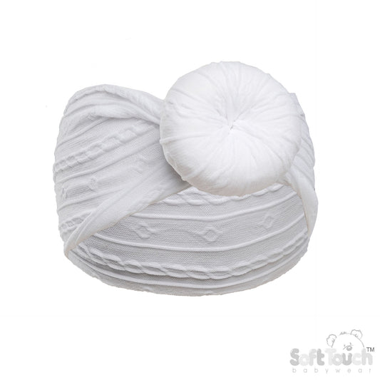WHITE CABLE HEADBAND W/TURBAN KNOT (PK12) HB124-W