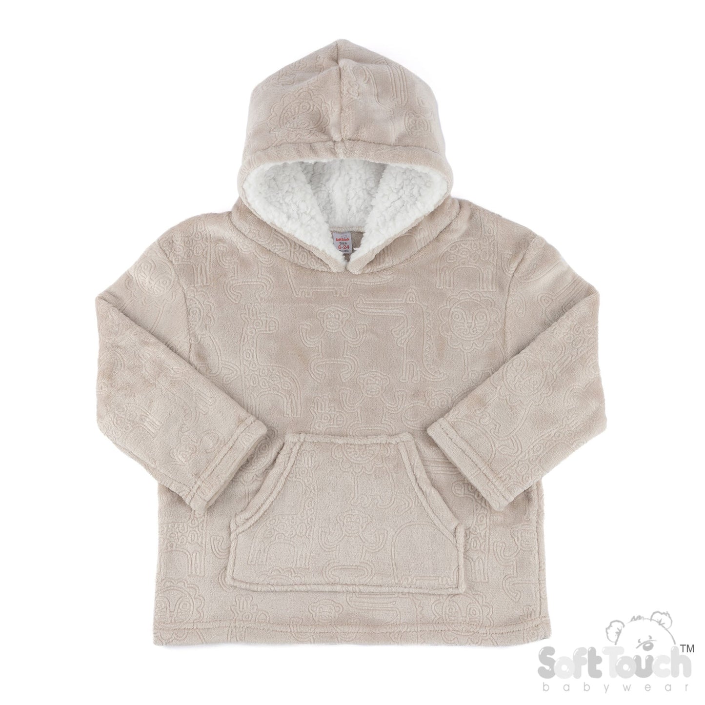 Embossed Hoodies - Biscuit/Animal (6-24m) (PK4) HD30BI