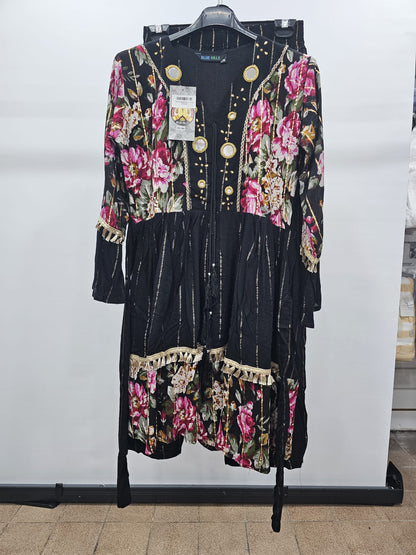 Floral Mirror-Work Peplum Kurti