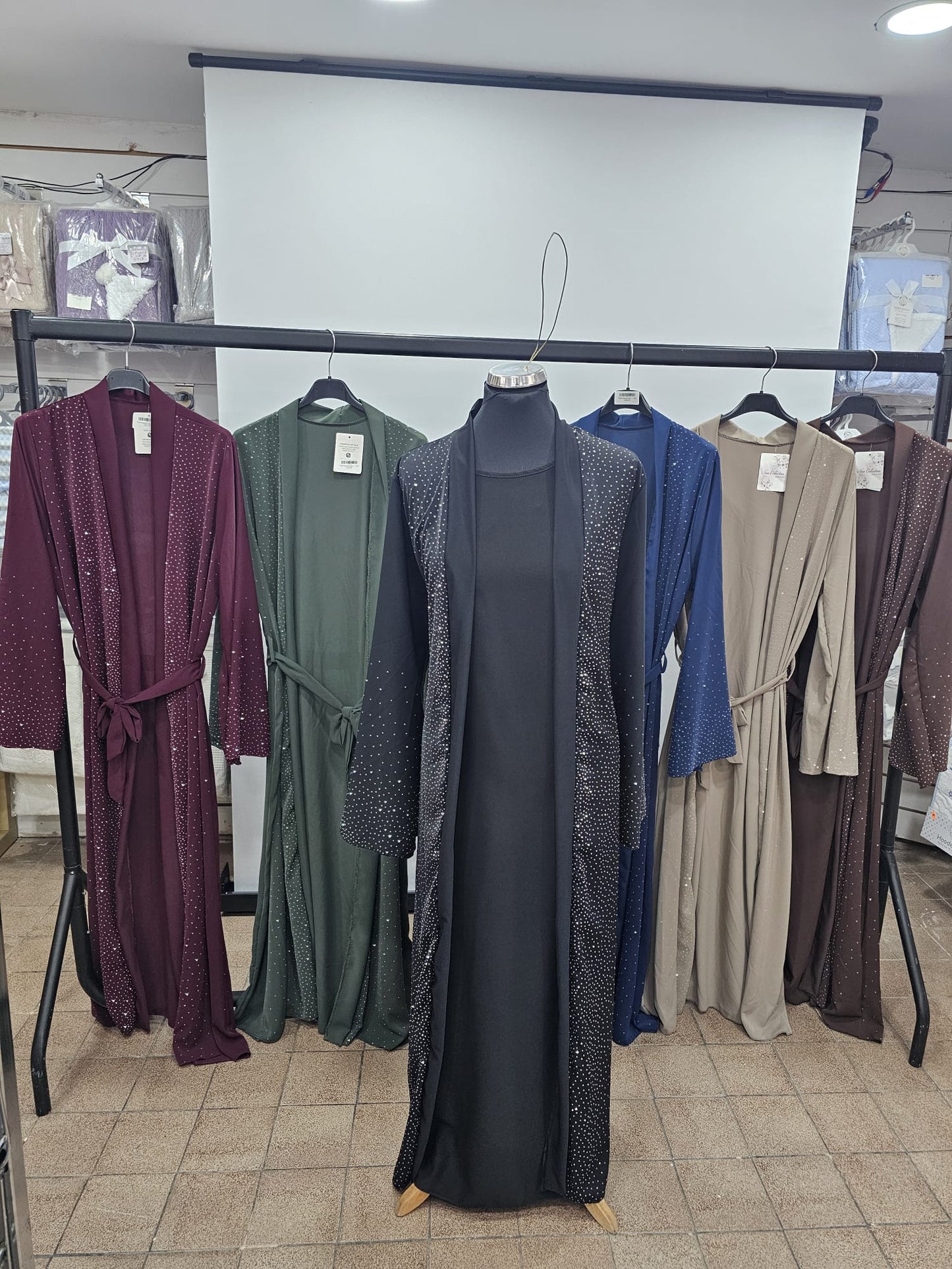 Rhinestone Embellished Open Front Abaya Set