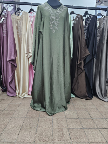 Embroidered Silk-Satin Kaftan Abaya