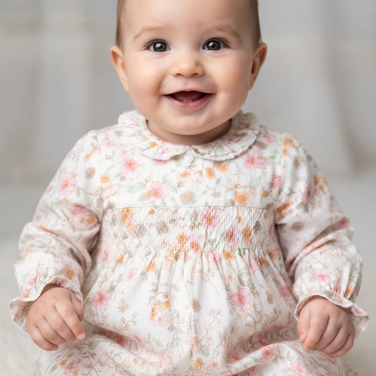 Floral Smocked Baby Girl Romper