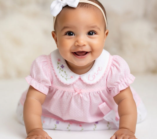 Pink Polka Dot Baby Dress Set