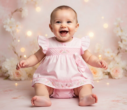 Pink Smocked Ruffle Baby Set