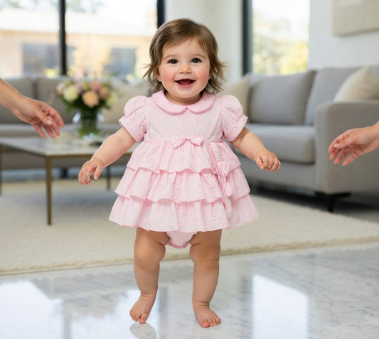 Pink Tiered Eyelet Baby Set