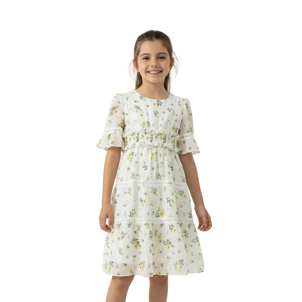Girls Blossom Ruffle Dress | Floral Summer Party Dress