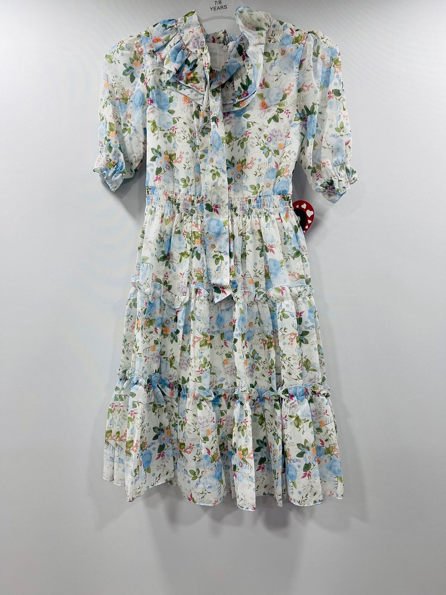 Blue Floral Bow Midi Dress