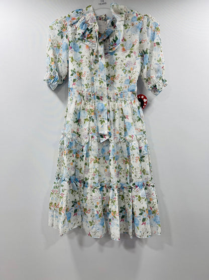 Blue Floral Bow Midi Dress