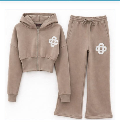 2pc Compressed Full Zip Jacket and Wide-Leg Tracksuit Set