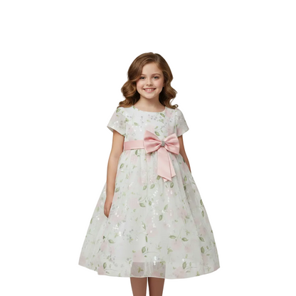 Girls Floral Tulle Dress with Bow | Elegant Party Dress